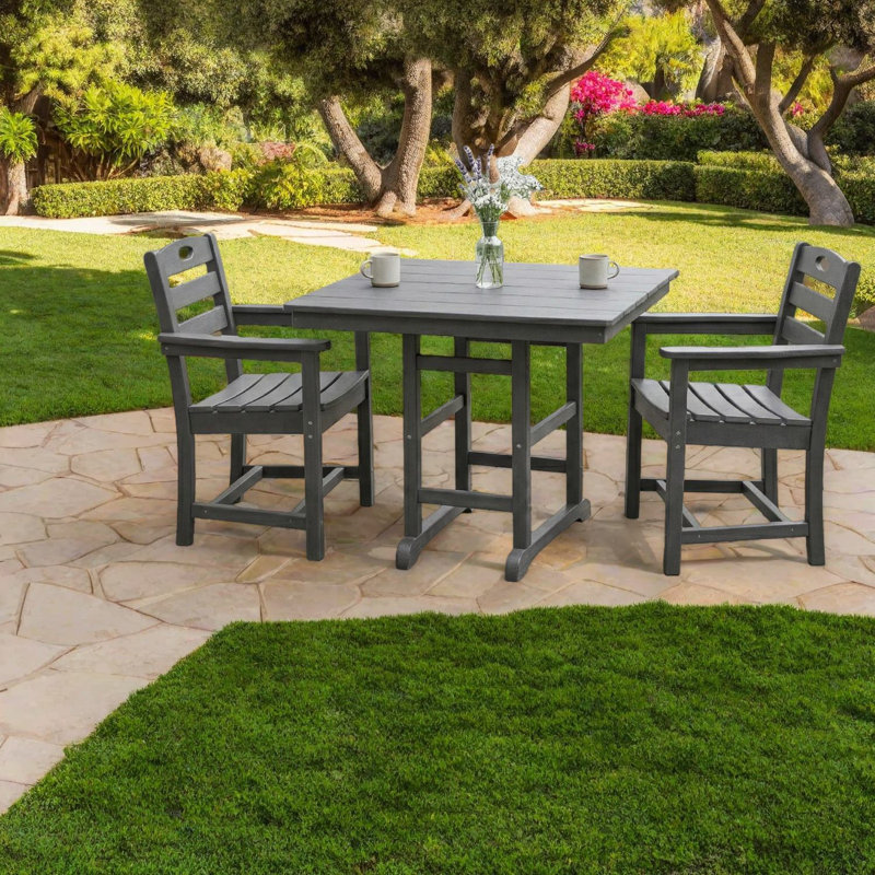 Compact Patio Dining Sets, Gray Hdpe Modern Bistro Set For Patio