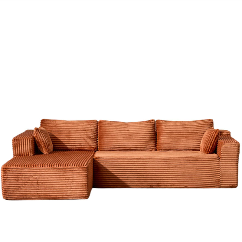 Boneless Modular Corduroy L-Shaped Sectional Sofa with Minimalist Design, Brown Corduroy