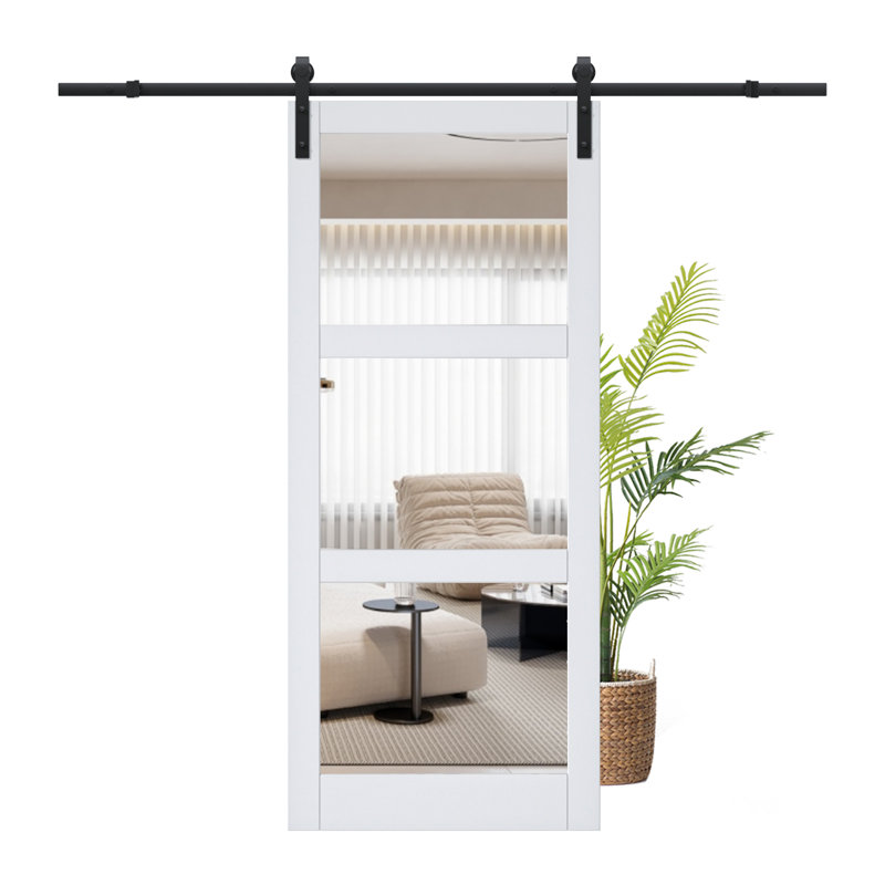 Double-sided  Glass Mirror and Solid Manufactured Wood Sliding Barn Door with Installation Hardware Kit(Soft Close Inclued)