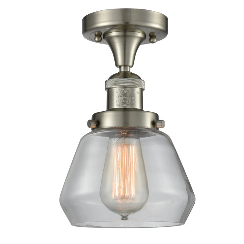 Argueta Glass Semi Flush Mount, 6 Watt Vinage LED Bulb, Clear, Polished Chrome