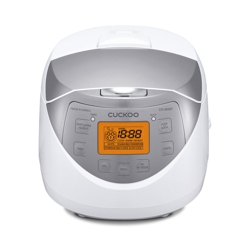 CUCKOO CR-0632F 6-Cup (Uncooked) / 12-Cup (Cooked) Micom Rice Cooker with Nonstick Inner Pot, 11 Menu Modes, LCD Display, Fuzzy Logic Tech, Auto Clean (White/Grey) Multifunctional Rice Maker and Warmer