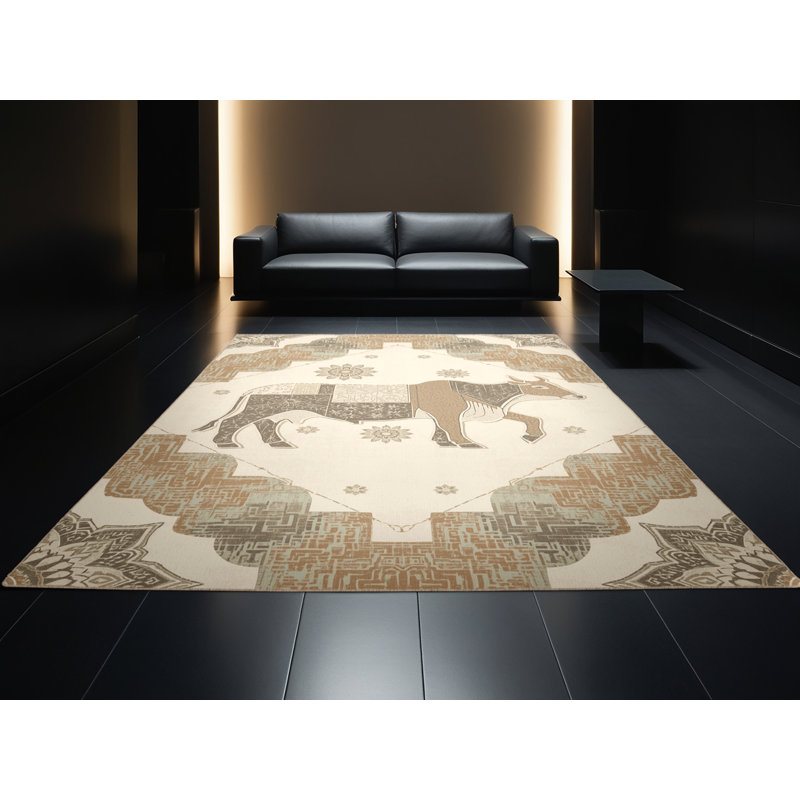 Tapis beige lavable à la machine à motif blocs Abaokoro, 8 x 10