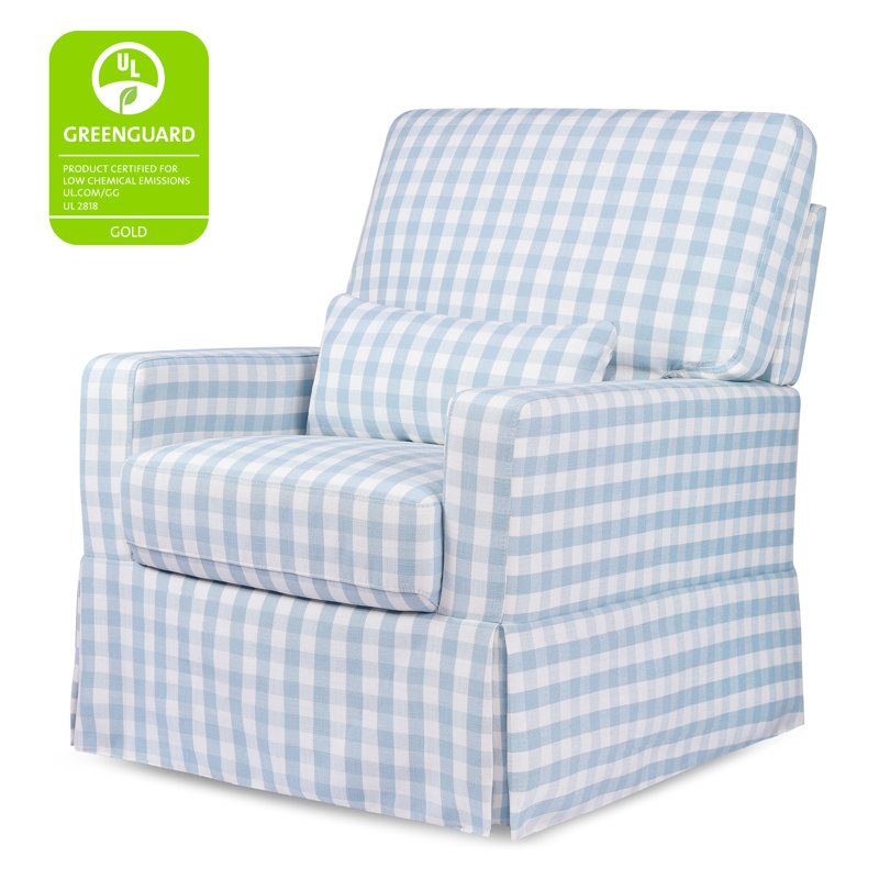 Crawford Pillowback Comfort Swivel Glider, Blue Gingham Livesmart®