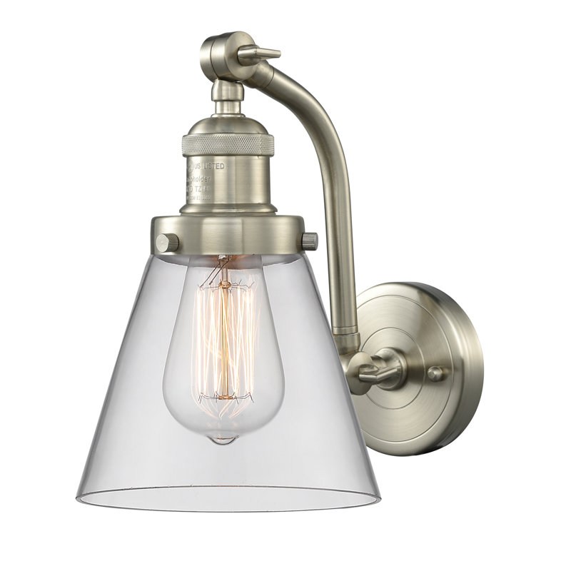 Applique murale 1 lumière Cone, Ampoule à DEL rétro de 6 watts, Clair, Nickel poli