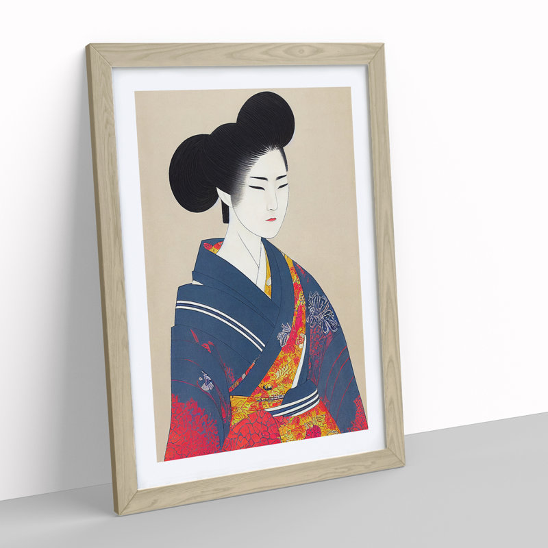 Traditional Geisha No.4 - Wall Art, 66cm H x 48cm W, Oak Framed, White