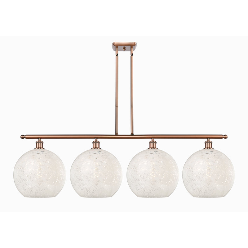 Luminaire suspendu pour îlot de cuisine 4 lumières Ballston White Mouchette, H 14 po x l 50,25 po x P 12 po, Cuivre antique
