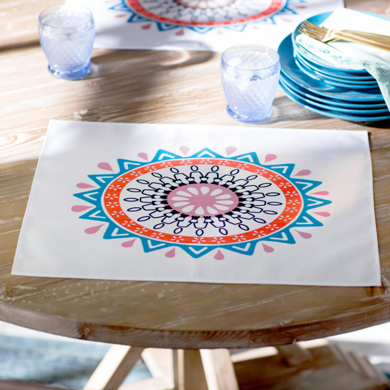 Alfreda Polyester Geometric Rectangle Placemat, Blue