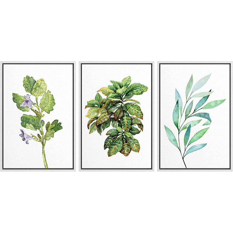 IDÉE4WALL, ensemble de reproduction d'art mural encadré, feuille de forêt verte, variété, plantes, illustrations, art moderne, groupe rustique, détente / calme, multicolore, ultra pour le salon, la chambre à coucher, le bureau