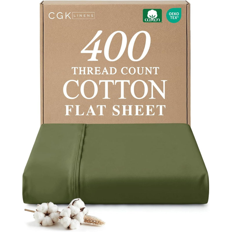 400 Thread Count Cotton Flat Sheet – Cooling, Breathable & Soft Top Sheet, King, Sage Green