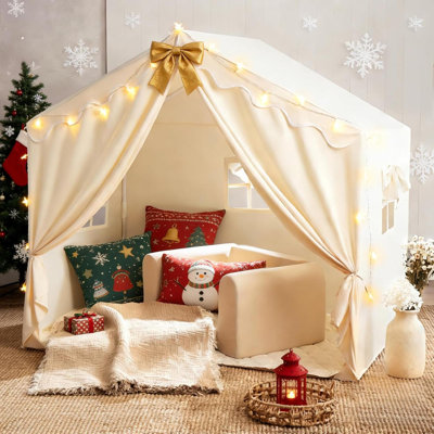Kids Tent With Mat And Star Lights, Indoor Playhouse For Toddlers, Reading Nook For Girls & Boys, Modern Bed Canopy For Kids Room
