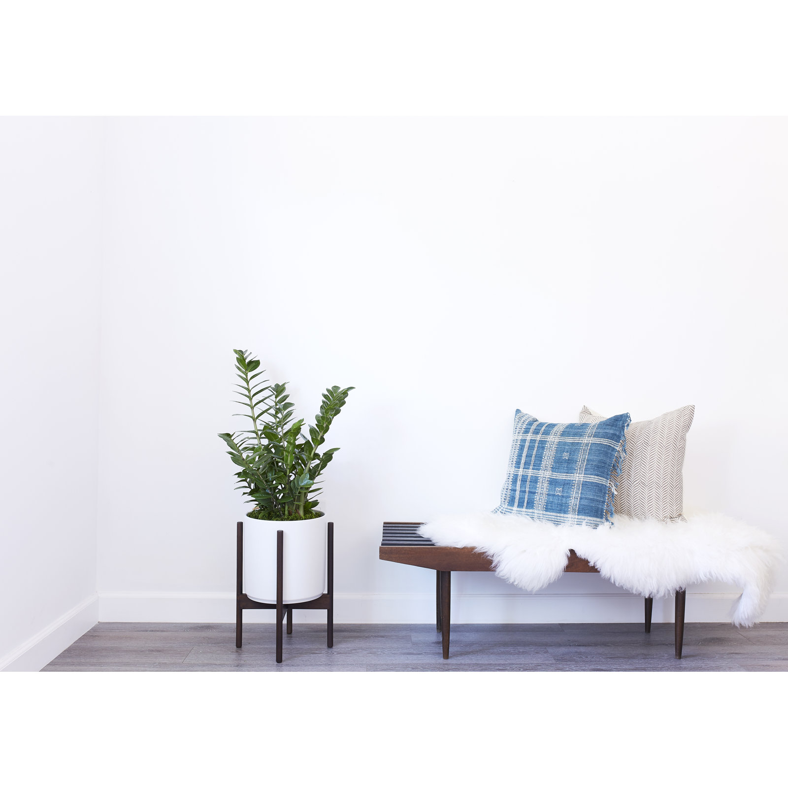 Riverside Handmade Ceramic Pot Planter, 18.25" H x 12.6" W x 12.6" D, White/Darkened Teak