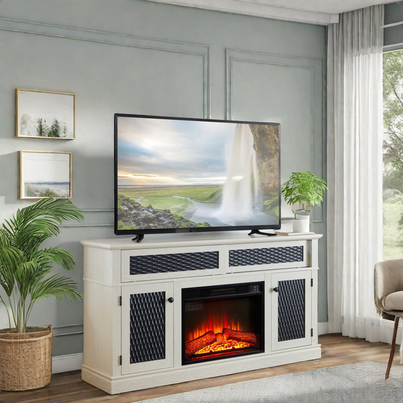 Electric Fireplace Tv Stand With Spacious Storage Console, Embossed Rustic Design, Remote Control, Cord Management, And Adjustable Shelves For Living Room