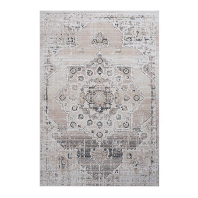 Collection 5X7 Cream/Beige /Medallion Non-Shedding Living Room Bedroom Dining Home Office Stylish And Stain Resistant Area Rug