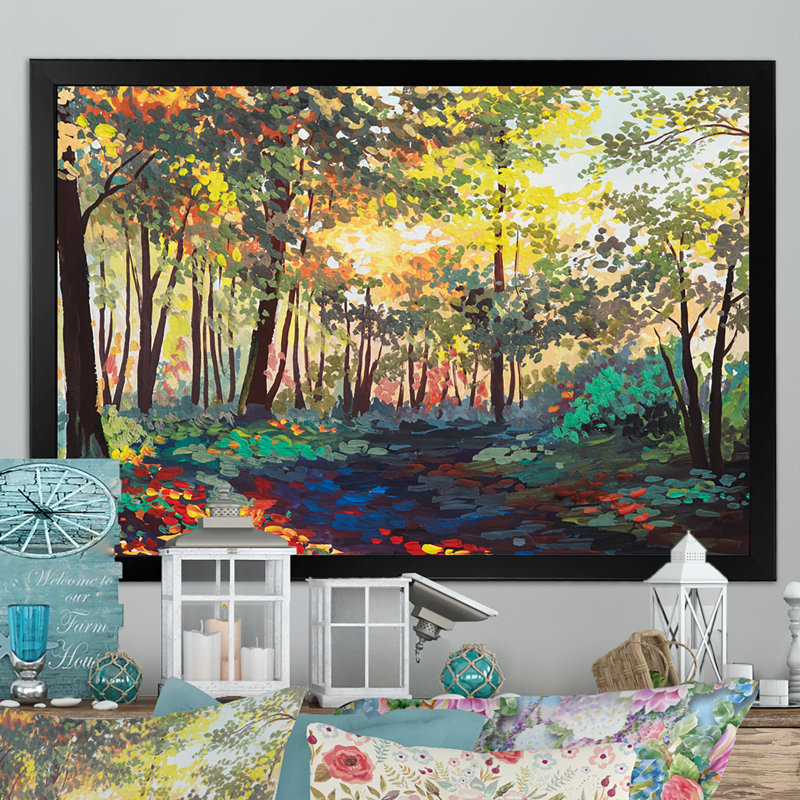 «Spring Forest Trees Under Sunset», reproduction sur toile flottante, Cadre noir, H 16 po x l 32 po x P 1 po