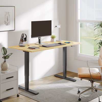72" X 30" Bamboo Dual-Motor Electric Standing Desk With Cable Management And Wheels