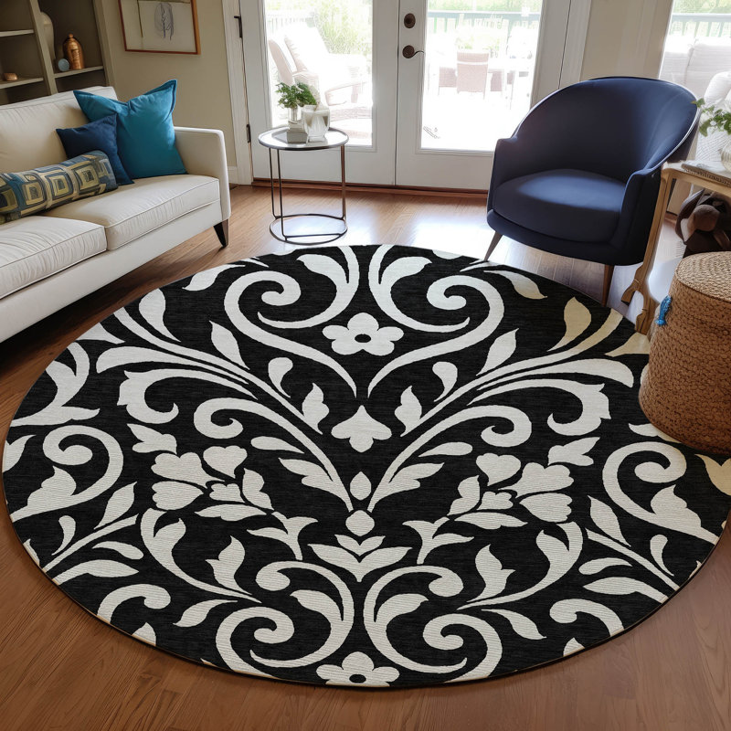 Malek Washable Floral Indoor / Outdoor Rug, Round 8'