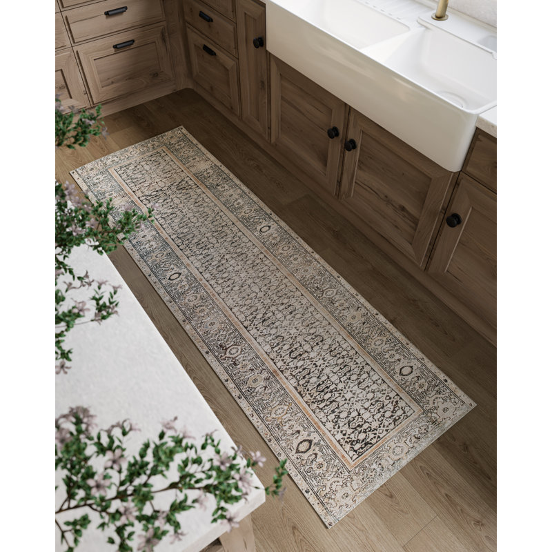 Tapis gris campagnard en polyester Bungalow Bungalow, Tapis de couloir 2 pi 3 po x 7 pi 6 po