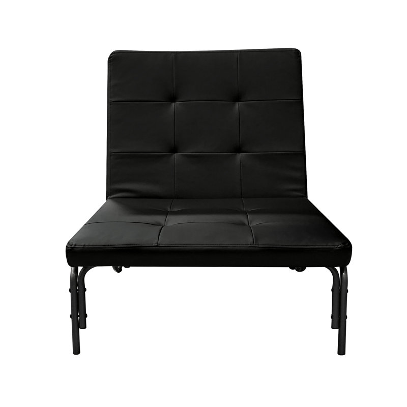 Adjustable Black Chair Futon Convertible To A Foldable Bed, Pu Upholstered Cushion, Metal Frame And Caster Wheels, 220lbs Weight Support, Size 37"w X 28"d 33"h, Bed 75"w 11"h Finish With Mechanism,