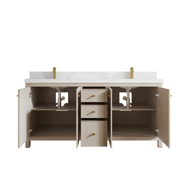 Meuble-lavabo double 72 po avec plateau Chicago, Calacatta Nuvo