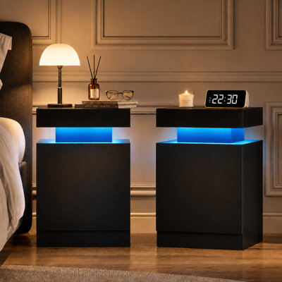 Nightstands with LED Light (Set of 2), Modern Side Table for Bedroom, Living Room