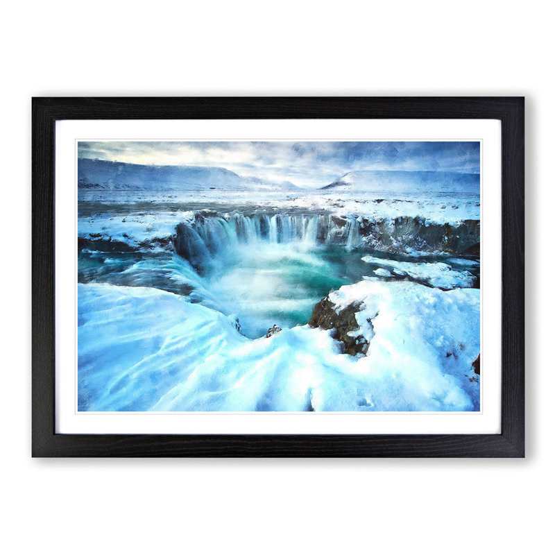Icelandic Waterfall - Picture Frame Painting Print, Black Framed, 62cm H x 87cm W x 2cm D