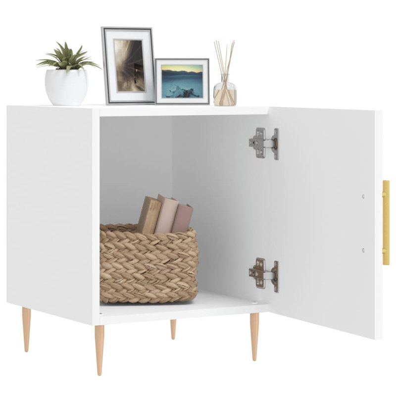 40cm W Iron Bedside Table, White