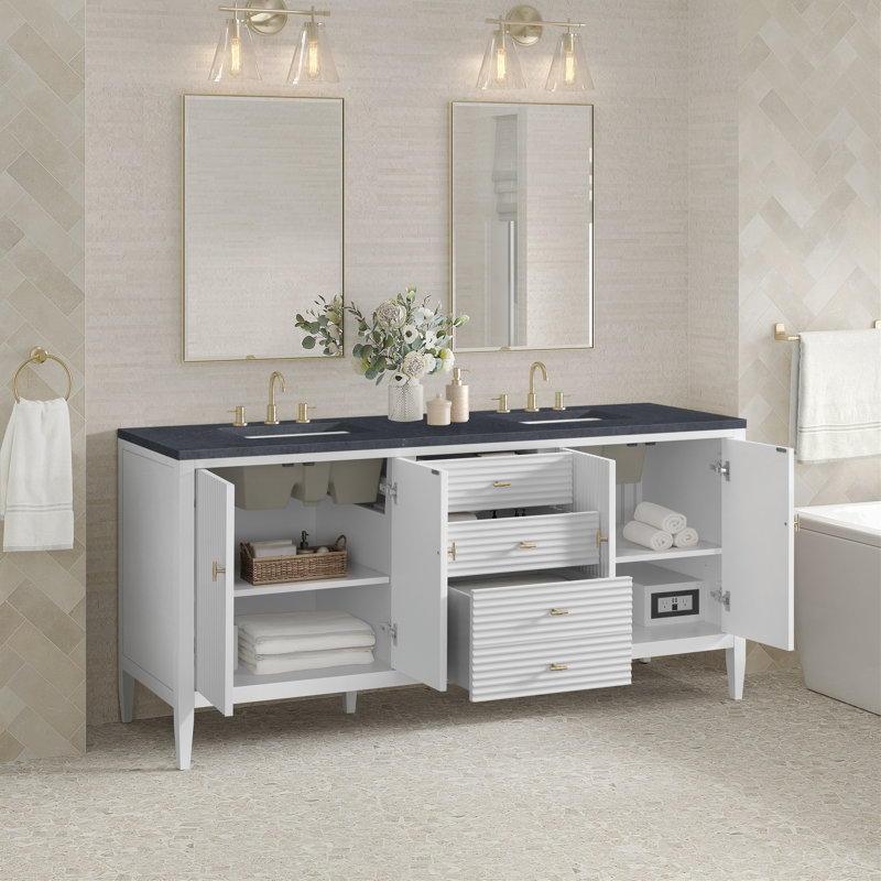Myrrin 72'' W Double Vanity, Bright White, Charcoal Soapstone, 8" Widespread