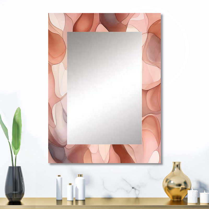 Nutshell Abstractions Abstract Watercolor III - Abstract Shapes Wall Mirror, Pink Decorative Mirror, Printed Metal Art
