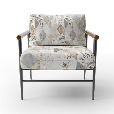 Country Farmhouse Accent Chair - Neutral Mix Quilt Grey Arm Chair