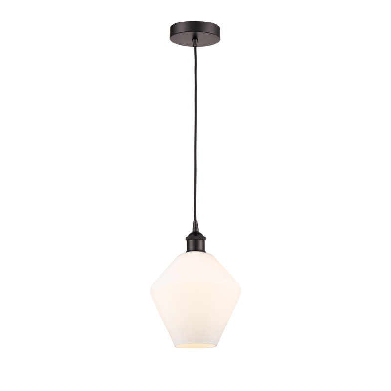 Luminaire suspendu conique à 1 lumière Gabbie, Blanc mat, Bronze huilé