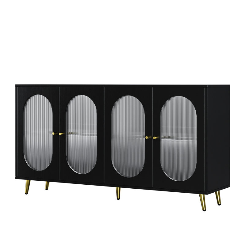 Buffet noir avec portes en acrylique - rangement spacieux pour le salon, la construction de bureaux, la cuisine polyvalente et fonctionnelle