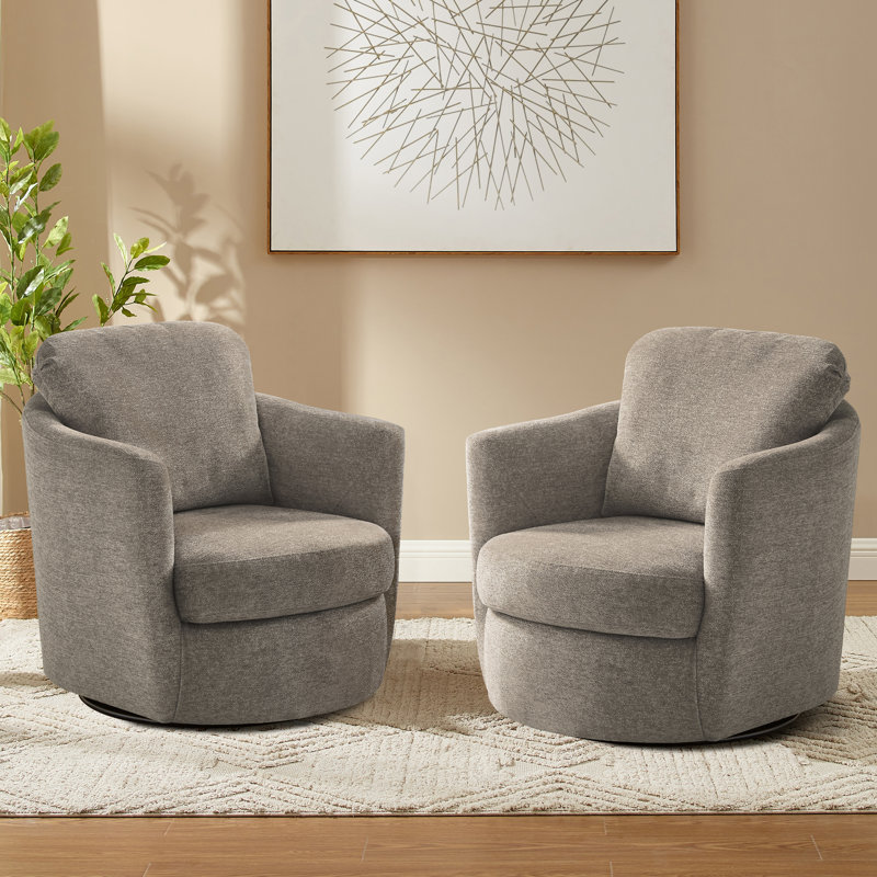 Hasbrouck 32.28'' Wide Upholstered Swivel Accent Chair Armchair, Light Brown Chenille