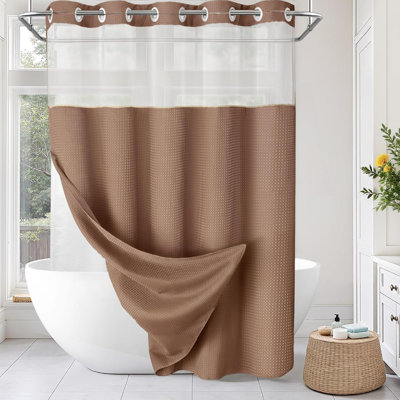 Rideau de douche gaufré sans crochet avec doublure en tissu Snap-In, rideau de salle de bain de style hôtel avec fenêtre transparente, l 72 po x L 75 po, vert sauge