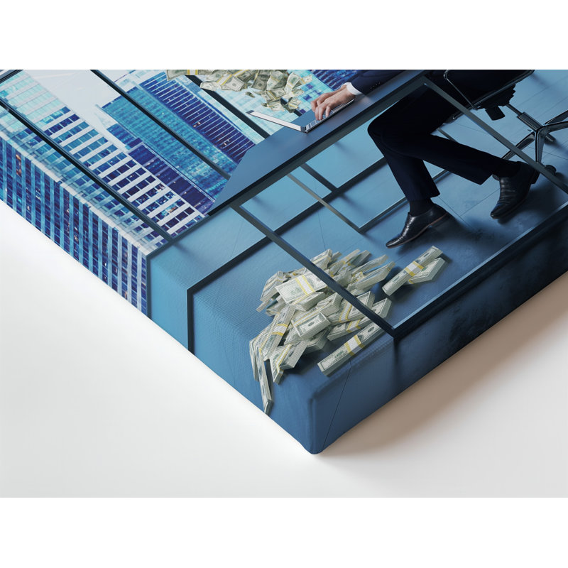 Toile «Un homme d'affaires ciblé dans un costume bleu marine sur mesure est assis sur un mur», H 30 po x l 30 po