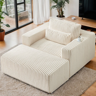 Canapé en velours côtelé de 55 po de largeur avec repose-pieds mobile et 3 coussins