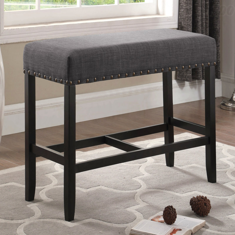 Counter Height Dining Bench - Fabric Upholstered Seat With Nailhead Trim, Gray