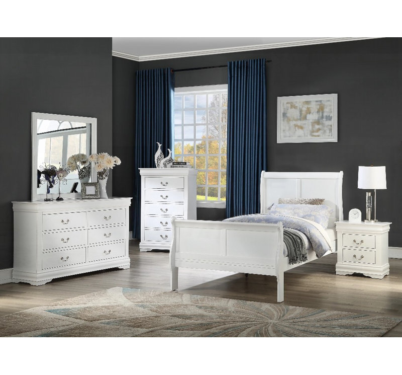 Lit simple - lit simple en bois massif Louis Phillipe blanc sans sommier, support solide, Lit simple, Blanc