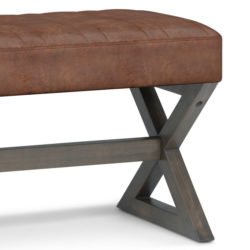 Salinger Distressed Saddle Brown Faux Leather Footstool Bench