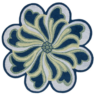 Tapis bleu / vert en laine / coton touffeté à la main Novelty Albric