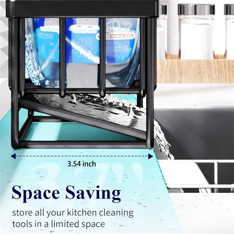Organisateur d'évier de cuisine en acier inoxydable antirouille avec porte-brosse haute, distributeur de savon et porte-éponge - Solution de rangement de comptoir essentielle pour le nettoyant, les éponges et les brosses - Fabrication en métal durable