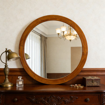 30X30" Modern Wood Round Flat Mirror