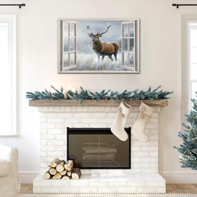 «Winter Wonderland», art mural sur toile, scène d'hiver en forme de cerf serein pour la décoration intérieure
