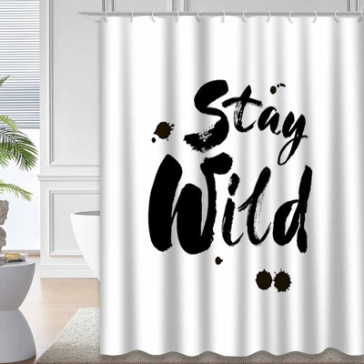 Wild Lettering Motivational Adventure Banner Shower Curtain with 12 Hooks