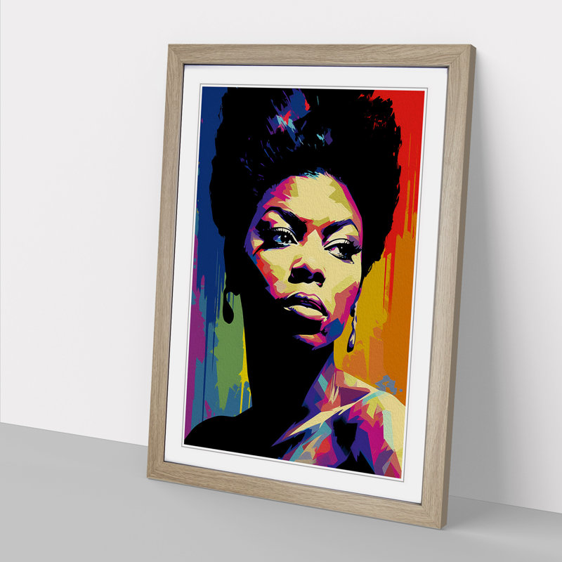 Nina Simone Futurism - Single Picture Frame Print on Wood, 34cm H x 25cm W x 2cm D, Oak Framed