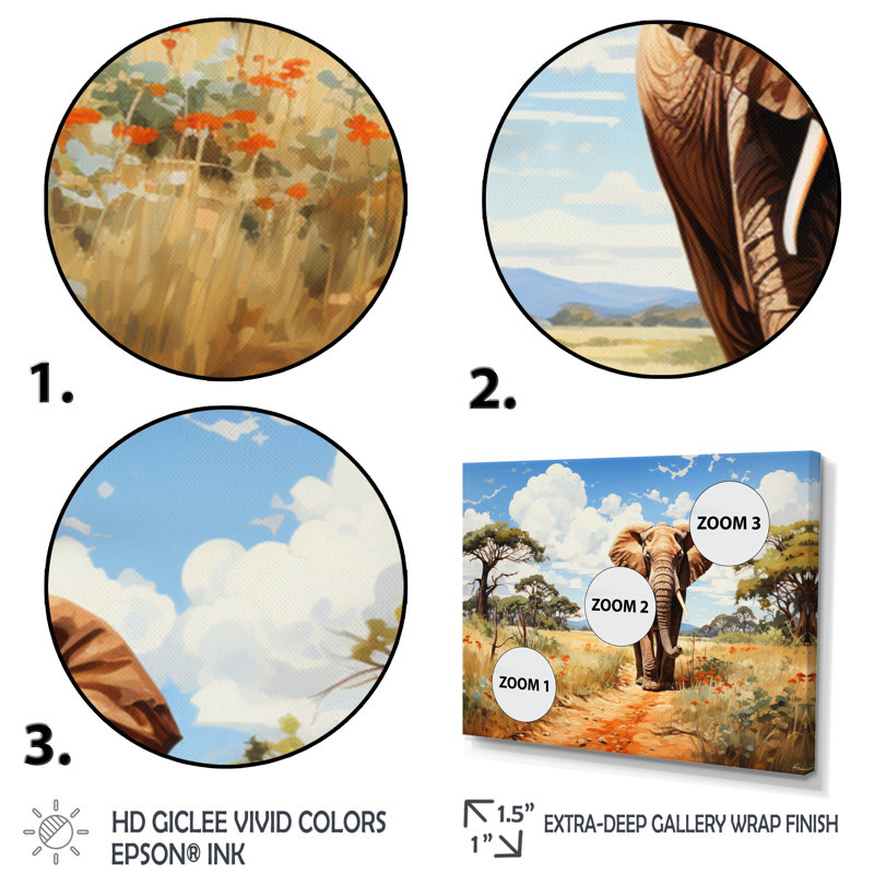 African Savannah Stroll II sur impression sur toile, H 34 po x l 44 po x P 1,5 po, Cadre flottant blanc