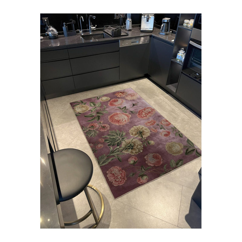 Tapis décoratif moderne mauve à motif abstrait rose, Runner 3'3" x 6'7" Rug Pad Included
