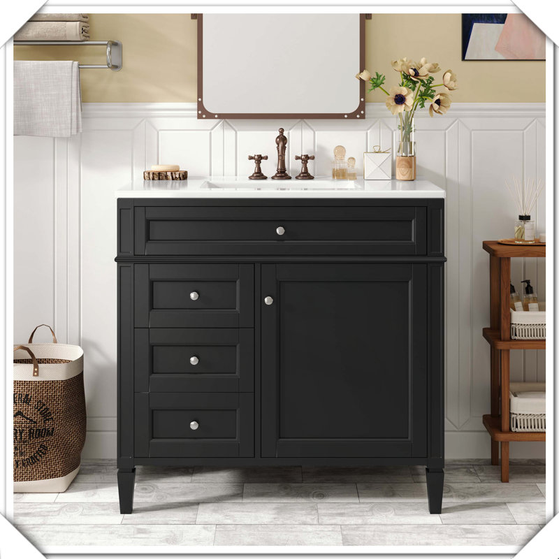 Meuble-lavabo moderne simple avec tiroirs de rangement pour lavabo supérieur, Noir