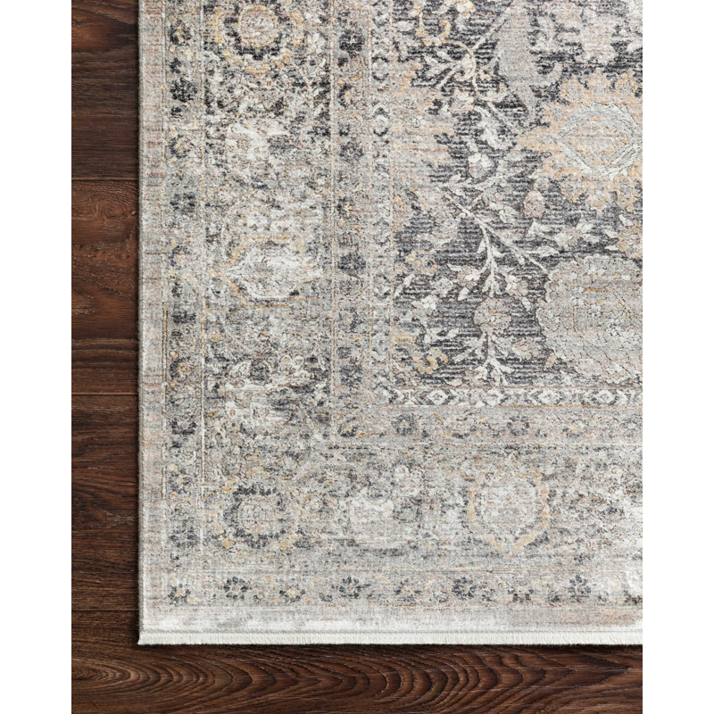 Robledo Oriental Charcoal/Sand Area Rug, Rectangle 3'7" x 5'