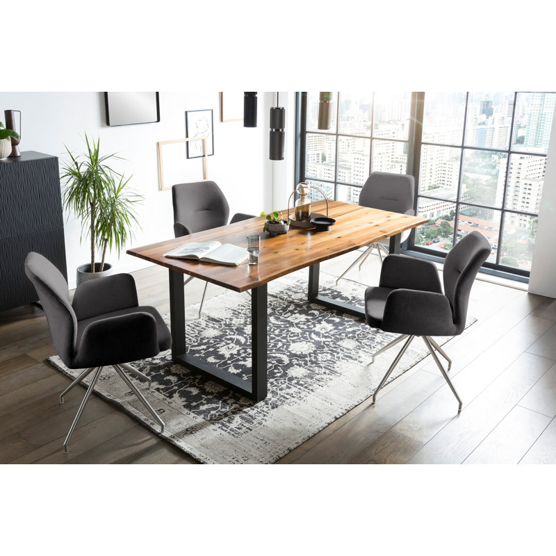 4 - Person Dining Set, Cognac/Black/Dark gray/Silver, Black/Cognac/Dark gray/Silver, 75cm H x 160cm W x 85cm D