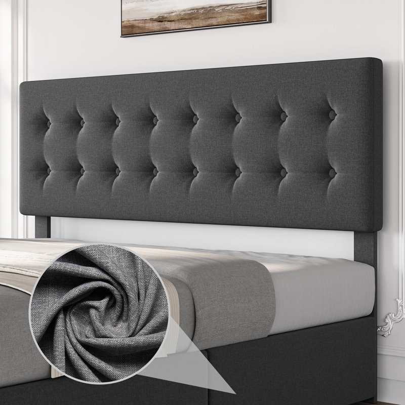 Bed Frame With Adjustable Headboard And 4 Storage Drawers, Dark Grey, King